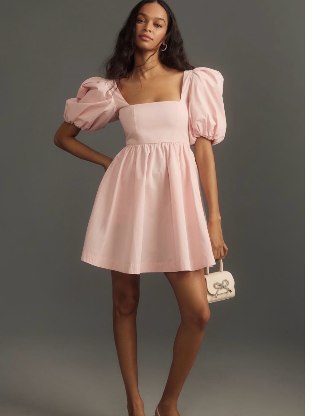 Anthropologie Puff-Sleeve Square-Neck Mini Dress - Light Pink